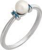 Platinum Cultured White Freshwater Pearl & Natural London Blue Topaz Accented Pearl Ring