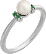 Platinum Cultured Freshwater Pearl & Natural Tsavorite Garnet Accented Pearl Ring