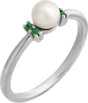 Platinum Cultured Freshwater Pearl & Natural Tsavorite Garnet Accented Pearl Ring