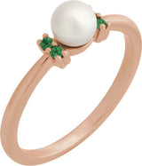 14K Gold Cultured White Freshwater Pearl & Natural Tsavorite Garnet Accented Pearl Ring - Rose Gold