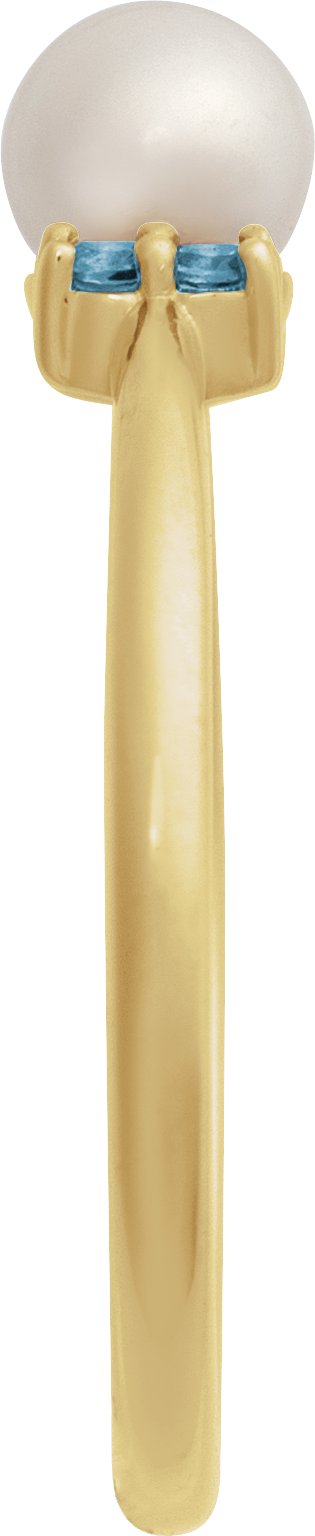 14K Gold Cultured Freshwater Pearl & Natural London Blue Topaz Accented Pearl Ring - Yellow Gold - view 3