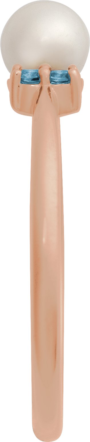 14K Gold Cultured Freshwater Pearl & Natural London Blue Topaz Accented Pearl Ring - Rose Gold - view 3