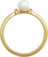 14K Gold Cultured White Freshwater Pearl & Natural Tsavorite Garnet Accented Pearl Ring - Yellow Gold - view 2