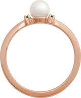 14K Gold Cultured White Freshwater Pearl & Natural Tsavorite Garnet Accented Pearl Ring - Rose Gold - view 2