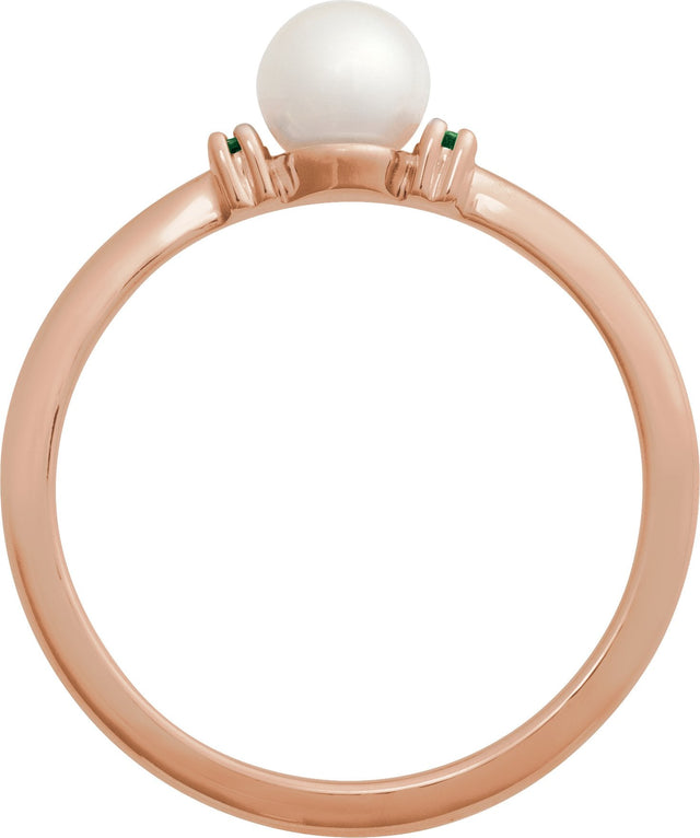 14K Gold Cultured White Freshwater Pearl & Natural Tsavorite Garnet Accented Pearl Ring - Rose Gold - view 2