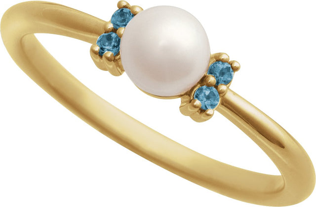 14K Gold Cultured Freshwater Pearl & Natural London Blue Topaz Accented Pearl Ring - Yellow Gold - view 4