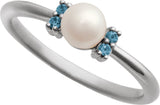 14K Gold Cultured White Freshwater Pearl & Natural London Blue Topaz Accented Pearl Ring - view 4