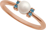 14K Gold Cultured Freshwater Pearl & Natural London Blue Topaz Accented Pearl Ring - Rose Gold - view 4
