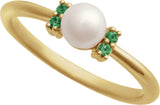 14K Gold Cultured White Freshwater Pearl & Natural Tsavorite Garnet Accented Pearl Ring - Yellow Gold - view 4