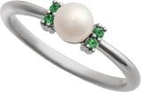 14K Gold Cultured White Freshwater Pearl & Natural Tsavorite Garnet Accented Pearl Ring - White Gold - view 4