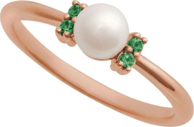 14K Gold Cultured White Freshwater Pearl & Natural Tsavorite Garnet Accented Pearl Ring - Rose Gold - view 4