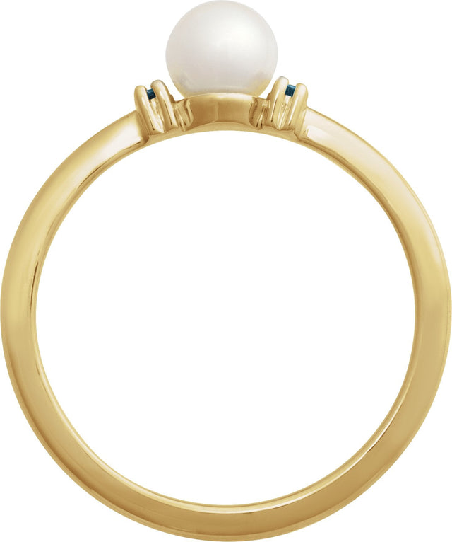 14K Gold Cultured Freshwater Pearl & Natural London Blue Topaz Accented Pearl Ring - Yellow Gold - view 2
