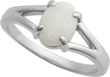 Platinum Round Natural White Opal Cabochon Ring – 8x6mm - view 4