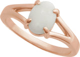 14K Gold Round Natural White Opal Cabochon Ring – 8x6mm - Rose Gold - view 4