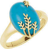 14K Gold Oval Natural Turquoise Leaf Design Ring