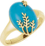 14K Gold Oval Natural Turquoise Leaf Design Ring