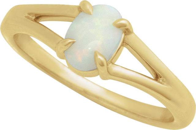 14K Gold Round Natural White Opal Cabochon Ring – 8x6mm - Yellow Gold - view 4
