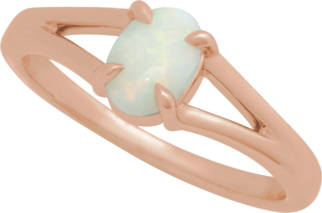 14K Gold Round Natural White Opal Cabochon Ring – 8x6mm - Rose Gold - view 4