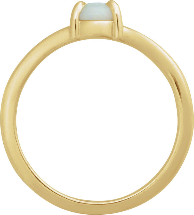 14K Gold Round Natural White Opal Cabochon Ring – 8x6mm - Yellow Gold - view 2