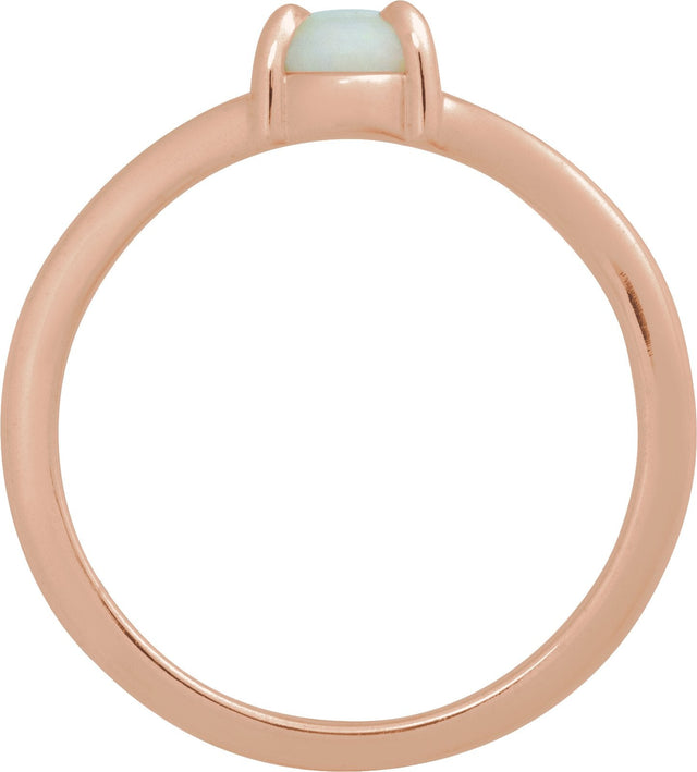 14K Gold Round Natural White Opal Cabochon Ring – 8x6mm - Rose Gold - view 2