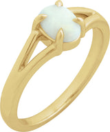 14K Gold Round Natural White Opal Cabochon Ring – 8x6mm - Yellow Gold