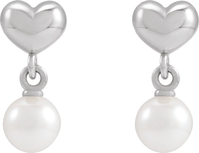 14K Gold Cultured White Freshwater Pearl Pearl Heart Earrings - White Gold - view 2