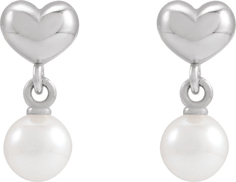 Platinum Cultured White Freshwater Pearl Pearl Heart Earrings - view 2