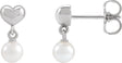 Platinum Cultured White Freshwater Pearl Pearl Heart Earrings