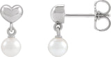 Platinum Cultured White Freshwater Pearl Pearl Heart Earrings