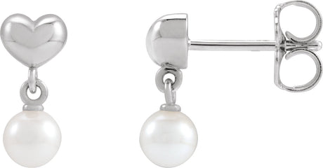 Platinum Cultured White Freshwater Pearl Pearl Heart Earrings