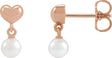 14K Gold Cultured White Freshwater Pearl Pearl Heart Earrings - Rose Gold