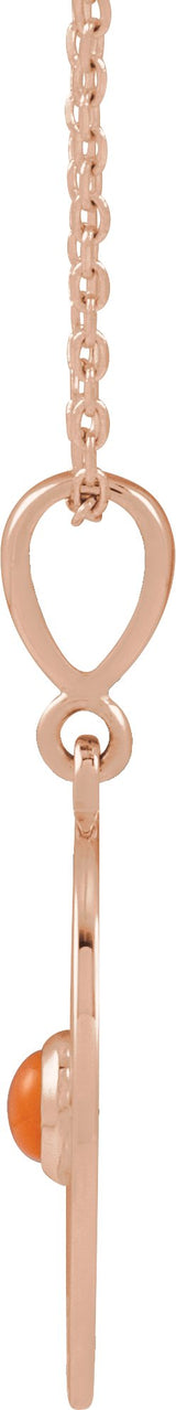 14K Gold Round Natural Pink Coral Starburst Cabochon Necklace or Pendant - Rose Gold - view 2