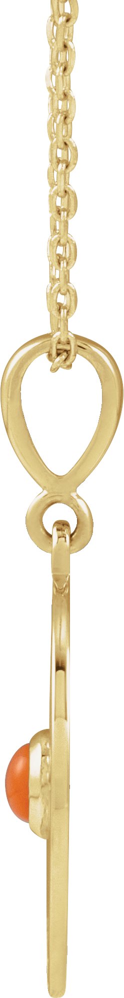 14K Gold Round Natural Pink Coral Starburst Cabochon Necklace or Pendant - Yellow Gold - view 2