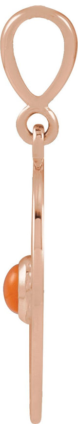 14K Gold Round Natural Pink Coral Starburst Cabochon Necklace or Pendant - Rose Gold - view 2