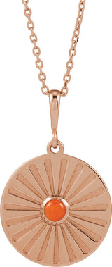 14K Gold Round Natural Pink Coral Starburst Cabochon Necklace or Pendant - Rose Gold