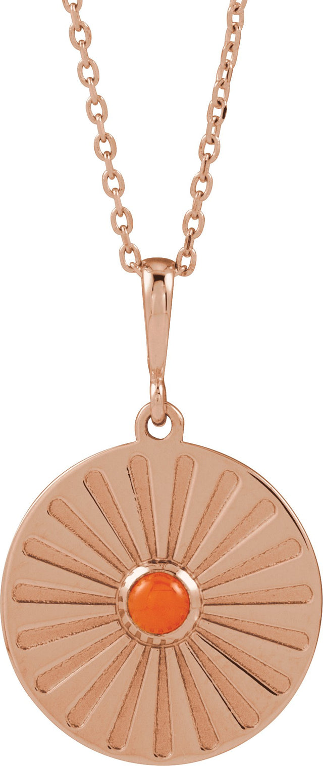 14K Gold Round Natural Pink Coral Starburst Cabochon Necklace or Pendant - Rose Gold