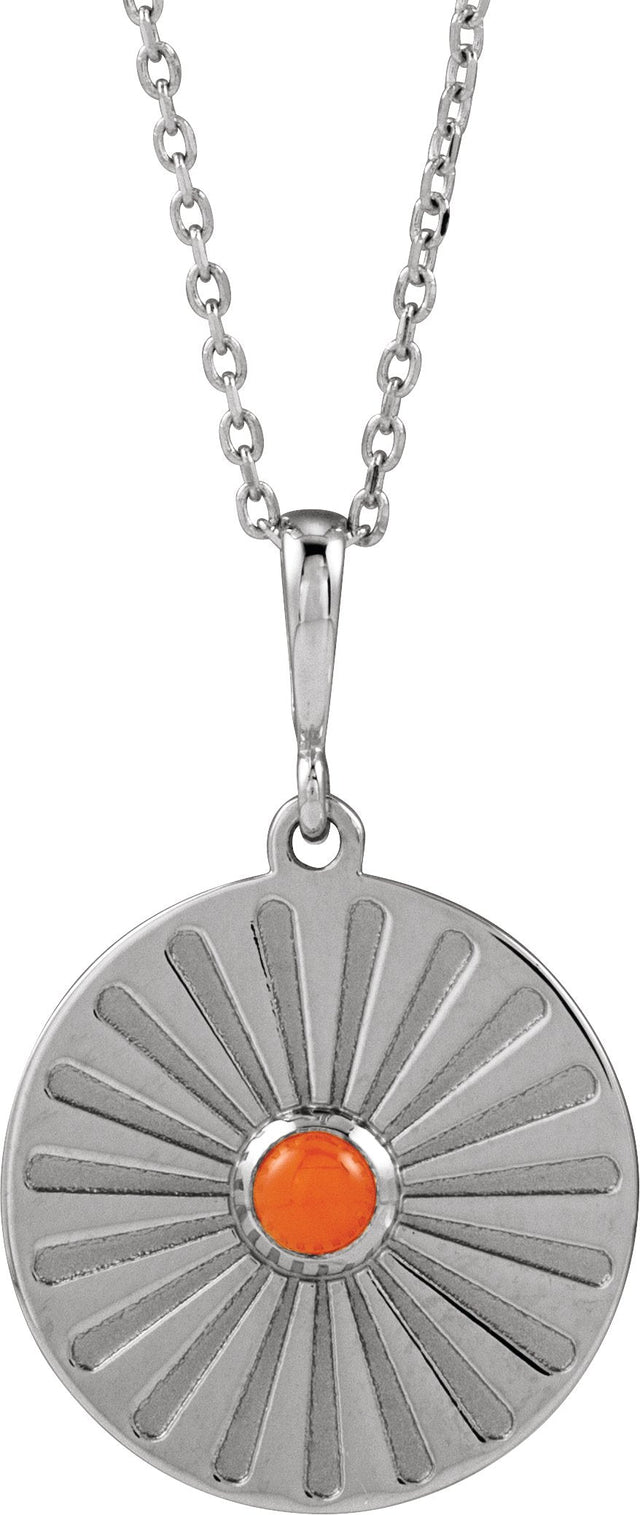 Platinum Round Natural Pink Coral Starburst Cabochon Necklace or Pendant