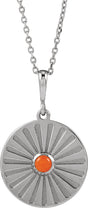 Platinum Round Natural Pink Coral Starburst Cabochon Necklace or Pendant