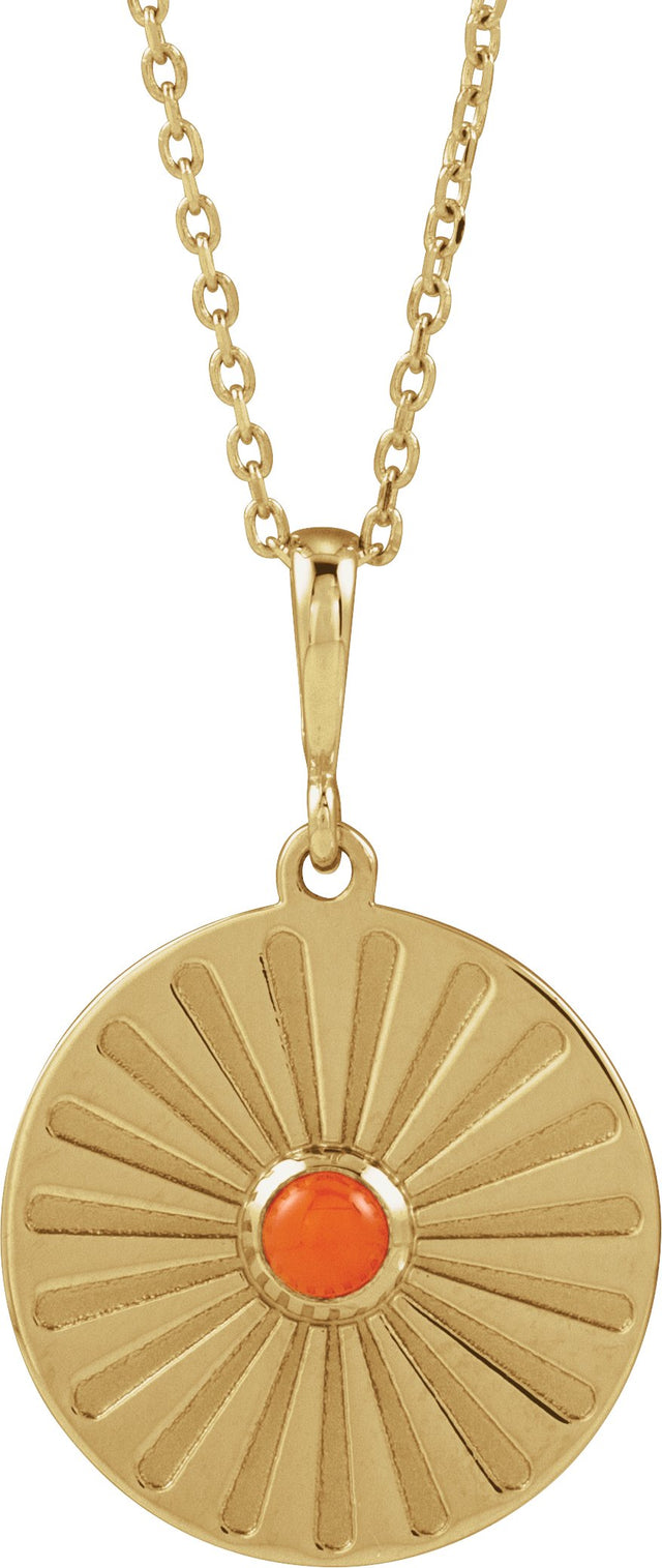14K Gold Round Natural Pink Coral Starburst Cabochon Necklace or Pendant - Yellow Gold