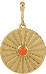 14K Gold Round Natural Pink Coral Starburst Cabochon Necklace or Pendant - Yellow Gold