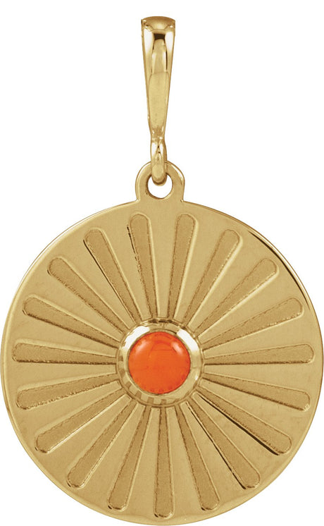 14K Gold Round Natural Pink Coral Starburst Cabochon Necklace or Pendant - Yellow Gold