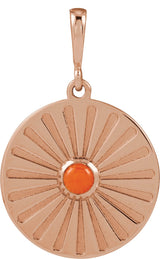 14K Gold Round Natural Pink Coral Starburst Cabochon Necklace or Pendant - Rose Gold