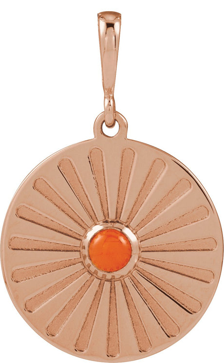 14K Gold Round Natural Pink Coral Starburst Cabochon Necklace or Pendant - Rose Gold