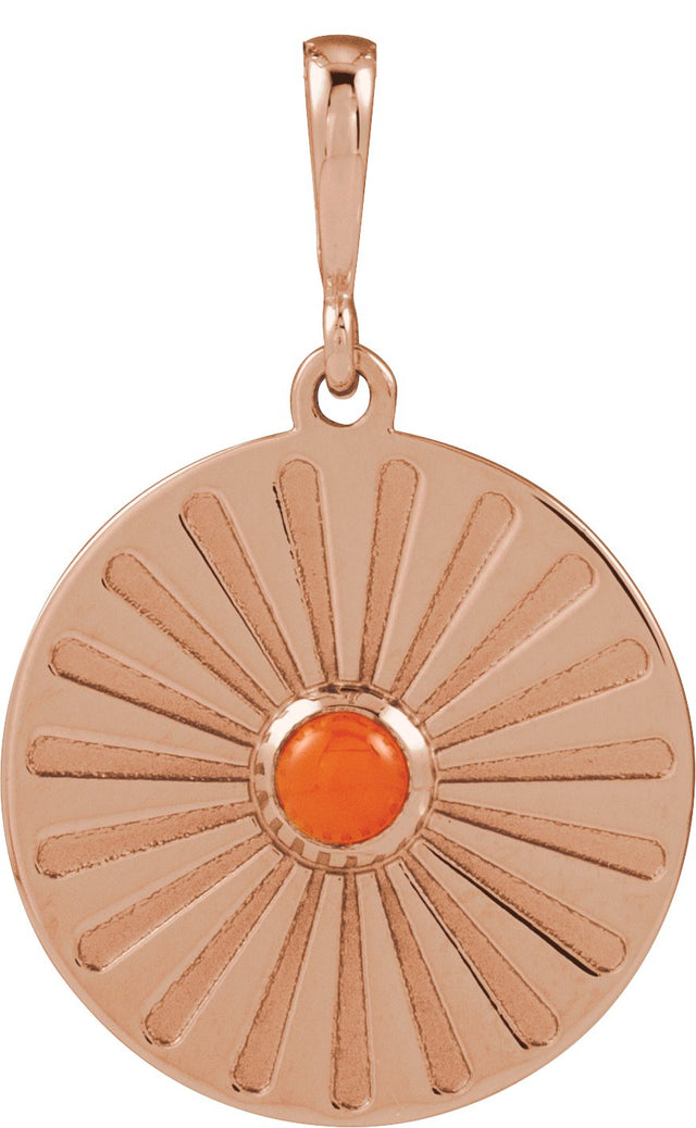 14K Gold Round Natural Pink Coral Starburst Cabochon Necklace or Pendant - Rose Gold