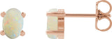 14K Gold Natural White Opal Oval 4-Prong Cabochon Earrings - Rose Gold