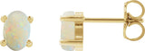 14K Gold Natural White Opal Oval 4-Prong Cabochon Earrings - Yellow Gold
