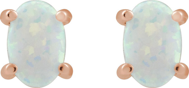 14K Gold Lab-Grown White Opal Oval 4-Prong Cabochon Earrings - Rose Gold - view 2