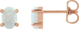 14K Gold Lab-Grown White Opal Oval 4-Prong Cabochon Earrings - Rose Gold