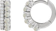 Platinum Round Natural White Opal & Natural Diamond Accented Cabochon Hoop Earrings – 2mm Stones