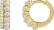 14K Gold Round Natural White Opal & Natural Diamond Accented Cabochon Hoop Earrings – 2mm Stones - Yellow Gold
